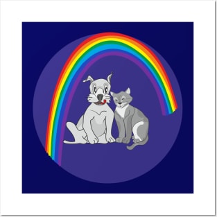 Dog Cat and rainbow Posters and Art